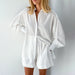 Color-Summer French White Jacquard Cotton Puff Sleeve Casual Shorts Suit Ladies Homewear Cool Pajamas-Fancey Boutique