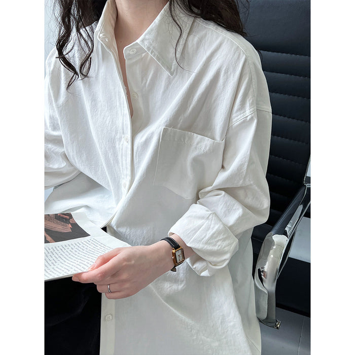 Color-Oxford Cloth Classic Wide Long Sleeved Shirt Women Autumn Office Lazy Outer Wear Casual Overshirt-Fancey Boutique