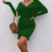 Color-Autumn Winter Wave Pattern V neck Split Sweater Dress Women-Fancey Boutique