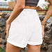 Color-White-Tied Elastic Waist Casual Curling Denim Shorts Women-Fancey Boutique