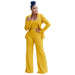 Color-Yellow-Autumn Winter Blazer Vest Wide Leg Pants Three Piece Suit-Fancey Boutique