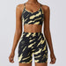 Color-Yellow and Black Bra Shorts-Camouflage Printing Seamless Yoga Suit Quick Drying High Waist Running Fitness Tight Sports Suit-Fancey Boutique