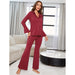 Color-Pajamas Women Autumn Winter Red Threaded Long Sleeve Home Wear Two Piece Set-Fancey Boutique