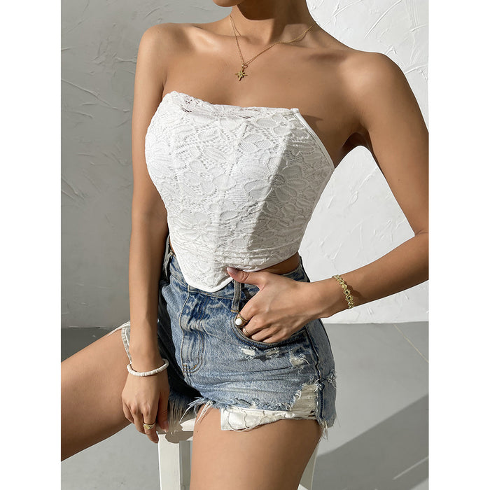 Color-Lace Tube Top Solid Color off-Shoulder cropped Boning Corset Boning Corset Vest-Fancey Boutique