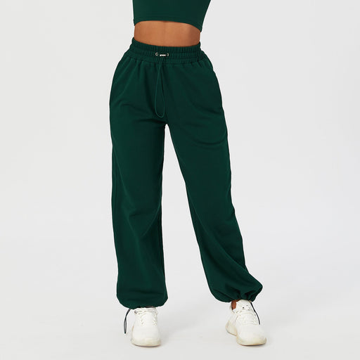 Color-Retro Green-Autumn Winter Drawstring Loose Tappered Track Sweatpants Women Outdoor High Casual Trousers Office Straight Sweatpants-Fancey Boutique