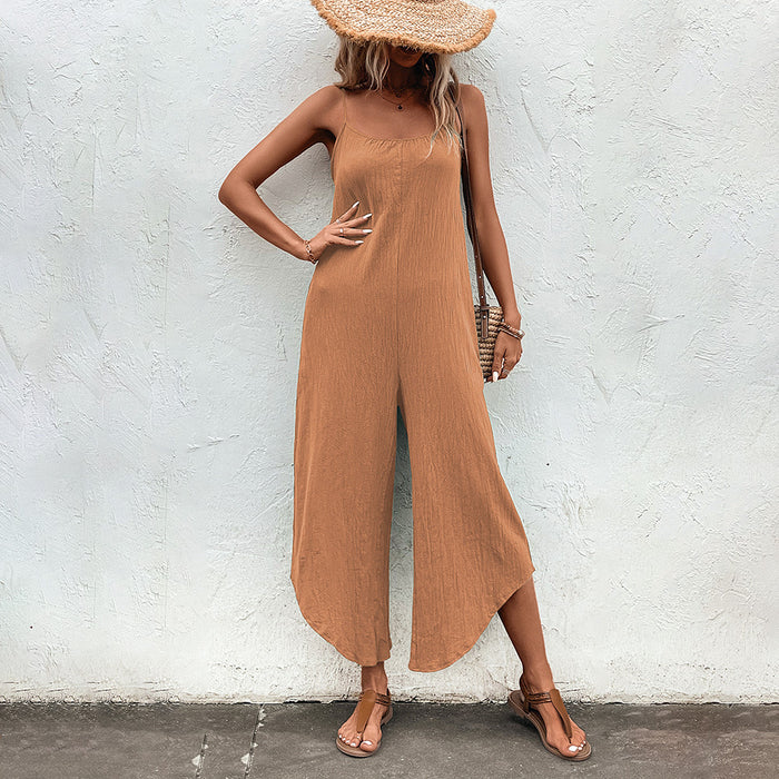 Color-Solid Color Casual Sling Jumpsuit-Fancey Boutique