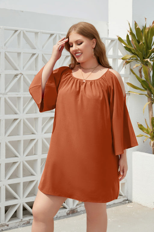 Color-Plus Size Women Clothing Solid Color Casual Holiday Dress Travel Crew Neck Split Puff Sleeve Dress-Fancey Boutique