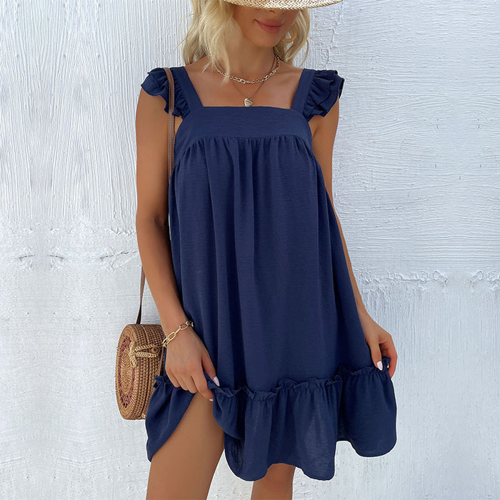 Color-Women Clothing Holiday Beach Dress Short Loose Strap Dress-Fancey Boutique