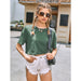 Color-blackish green-White Short T shirt Women Summer Trendy Solid Color Loose Slimming Short Sleeve T shirt BM Cropped Outfit Top-Fancey Boutique