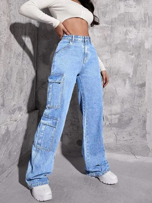 Color-Multi Bag Jeans Women High Waist Straight Leg Pants Washed Loose Denim Trousers-Fancey Boutique