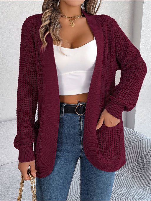 Color-Burgundy-Autumn Winter Casual Pocket Long Sleeve Knitted Sweater Cardigan Coat Women Clothing-Fancey Boutique