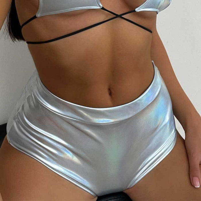 Color-Metallic Coated Fabric Popular Colorful Flash Cloth Nightclub Stage Performance Wear Leggings Women Clothing Shorts Pants-Fancey Boutique
