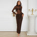 Color-Dress Sexy Vintage Stand Collar Stitching Mesh See through Ruffled Slim Fit Long Sleeve Dress-Fancey Boutique