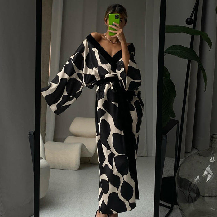 Color-Women Clothing Satin Pajamas for Women Spring plus Size 3/4 Sleeve Cool Feeling Nightgown Bathrobe Home Wear for Women-Fancey Boutique