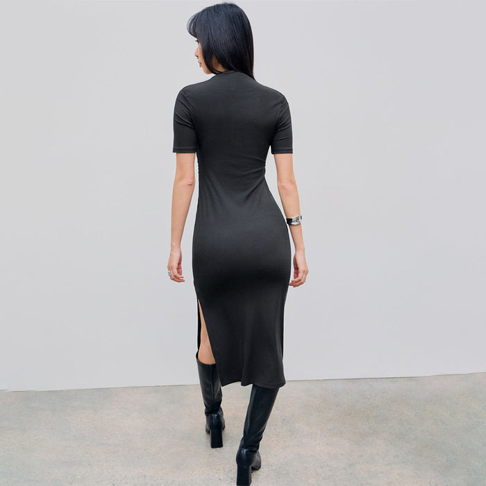 Color-Elegant Generous Waist Tight Slimming Sense of Design Side Slit Sheath Dress-Fancey Boutique