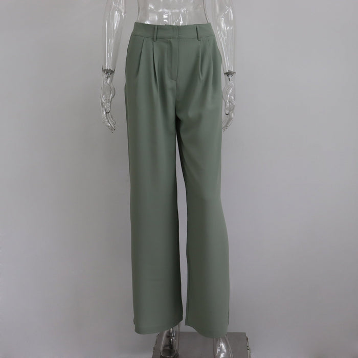 Color-Green2-Spring Autumn Office Work Pant Women Casual High Waist Figure Flattering Straight Leg Pants-Fancey Boutique