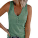 Color-Turquoise-Summer Women Button Vest Solid Color V-neck Sleeveless T-shirt Top-Fancey Boutique