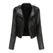 Color-Black-Slim Fit Long Sleeved Spring Autumn Leather Jacket Women Rivet Popular Short Jacket Zipper Leather Jacket-Fancey Boutique