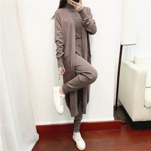 Color-Camel-Autumn Fashionable Graceful sets Women Clothing Western Youthful Looking Casual Knitted Cardigan Vest Pants Three Piece Set-Fancey Boutique