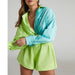 Color-Light Green and Blue-Spring Summer Two Piece Set Solid Color Single Breasted Long Sleeve Collared Shirt Shorts Loose Casual Set-Fancey Boutique