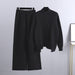 Color-Black-Autumn Winter Slimming Knitted Suit Women Thickened Loose Turtleneck Sweater Wide Leg Pants Two Piece Suit-Fancey Boutique