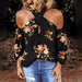 Color-Black red flower-Summer Printed Long Sleeve Halter Sexy Backless Loose Top Women-Fancey Boutique