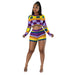 Color-Multicolor Yellow-Women Clothing Autumn Winter round Neck Wool Long Sleeve Shorts Two Piece Set-Fancey Boutique