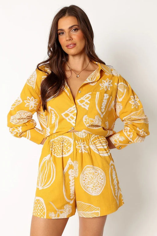 Color-Early Autumn Casual Advanced Fruit Printed Shorts Cardigan Suit-Fancey Boutique