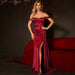 Color-Sexy Shoulder Wrapped Chest High Waist Ribbon Slit Ball Dress-Fancey Boutique