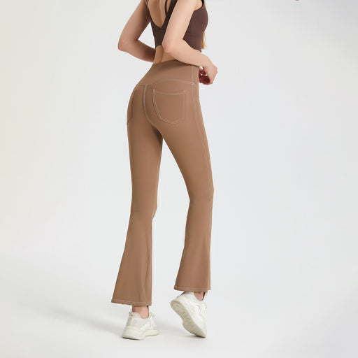 Color-Cocoa color-Nude Feel Yoga Bell Bottom Pants Women High Waist Hip Lift Slimming Track Pants Fitness Casual Wide Leg Pants-Fancey Boutique