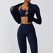 Color-Bra Coat Trousers Badge Blue-Autumn Winter Skinny Yoga Clothes Nude Feel Quick Drying Sports Suit Thin Fitness Clothes Three Piece Set-Fancey Boutique