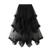 Color-Black-Wooden Ear Irregular Asymmetric Mesh Tiered Skirt Mid Length High Waist Big Swing Puffy Fairy Gauze Dress Long Skirt-Fancey Boutique