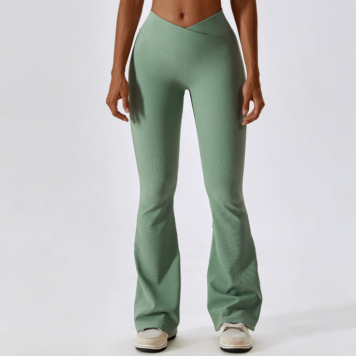 Color-Basil Green-Cross High Waist Yoga Bell Bottom Pants Women Dance Sports Wide Leg Pants Casual Hip Lifting Fitness Bootcut Trousers-Fancey Boutique