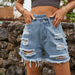 Color-Women Clothing Irregular Asymmetric Torn Raw Hem Ripped Denim Shorts Pants-Fancey Boutique