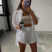 Color-White-Women Clothing Solid Color Single-Breasted Short Sleeve Shirt Shorts Loose Casual Suit-Fancey Boutique