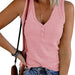 Color-Summer Women Breasted Knitted Vest Solid Color V neck Sleeveless Top Women-Fancey Boutique