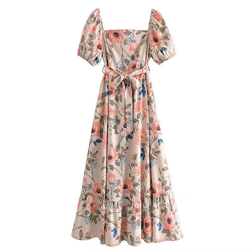 Color-Spring Women One Shoulder Pleated Long Multi Layer Floral Dress-Fancey Boutique