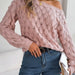 Color-Popular Autumn Winter Casual Feather Hollow Out Cutout out off Collar off the Shoulder Lantern Sleeve Sweater Women Clothing-Fancey Boutique