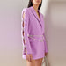 Color-Dyed Fabric Dignified Sense of Design Sleeve Hollow Out Cutout Jeweled Bow Pearl Blazer Dress-Fancey Boutique