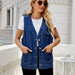 Color-Denim Waistcoat Vest Multi Pocket Personalized Spring Autumn Washed Waistcoat Women-Fancey Boutique