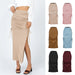 Color-Slit Knitted Slim Skirt Pleated Tie Sexy Sheath Women Clothing Skirt-Fancey Boutique