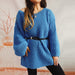 Color-Autumn Winter Loose Solid Color off Neck Thickened with Belt Knitted Sweater Dress-Fancey Boutique