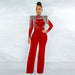 Color-Sexy Casual Slim Fit Turtleneck See Through Rhinestone Tassel Jumpsuit Women-Fancey Boutique