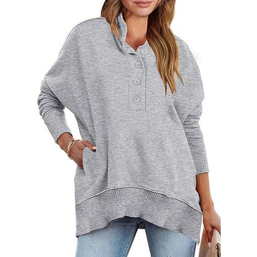 Color-Light Gray-Women Clothing Half Open Collar Fastener Decoration Patchwork Pocket Brushed Hoody-Fancey Boutique