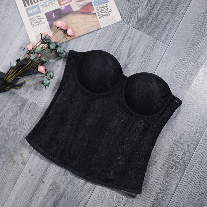 Color-Court Women Summer Outer Wear Inner Wear Sexy Slim Fit Hollow Out Cutout Corset Boning Corset Boning Corset Bra Top Mesh Camisole Vest-Fancey Boutique
