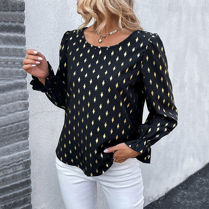 Color-Black-Autumn Long Sleeved Shirt Black Gilding Shirt Women-Fancey Boutique