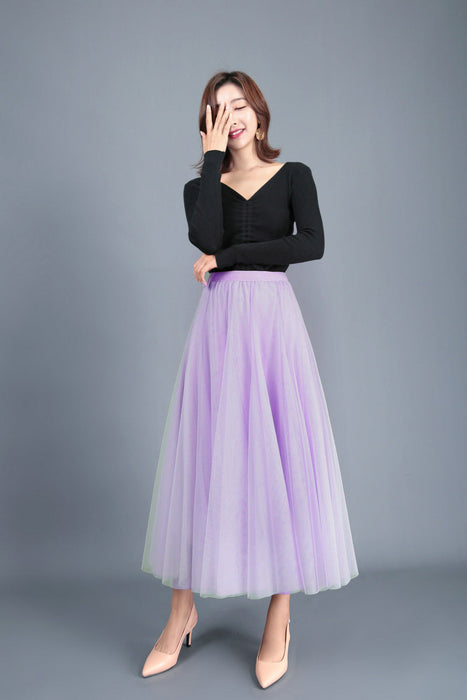 Color-Light Purple-Spring Swing Puffy Ankle Length Skirt High Waist Slim Fit Fairy Skirt Tulle Skirt A Line Skirt-Fancey Boutique