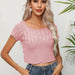 Color-Pink-Twist Square Collar Short Sleeve Knitwear Women Twisted Cropped Short Knitted Top Women Clothing-Fancey Boutique