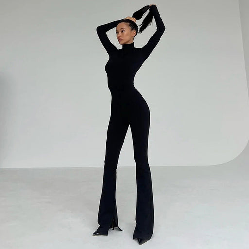 Color-Sexy Wind Black Stand Collar Slimming Slim Fit Waist Tight Casual Pants Fashionable All Match Sports One Piece Trousers-Fancey Boutique