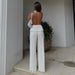 Color-Halter Sexy Backless Sleeveless Vest White Pleated High Waist Wide Leg Pants Suit for Women textured-Fancey Boutique